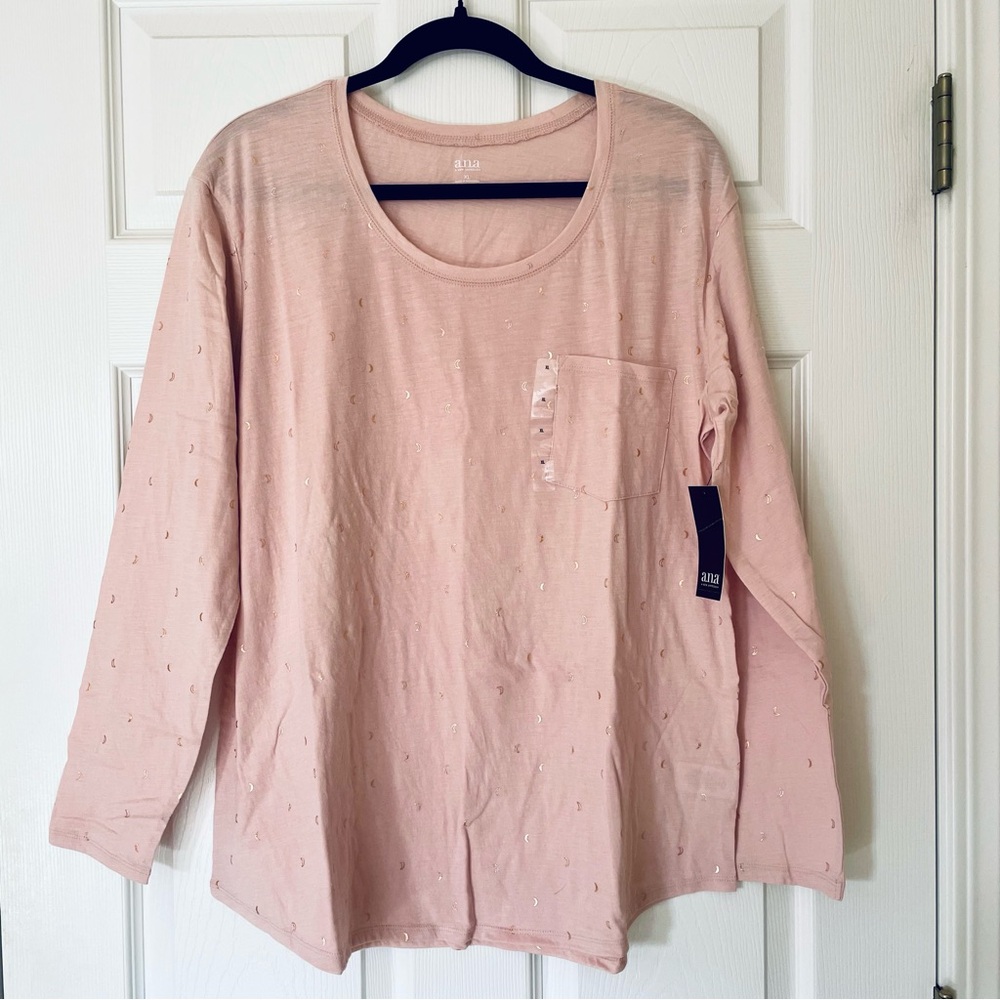 a.n.a (a new approach) Pink Long Sleeve Top Gold Moon Print
